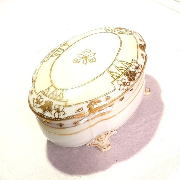 Antique Morimura Brothers Nippon Old Paris Style Footed Trinket Box - Picture 2 of 7